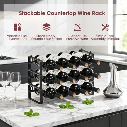 Stackable Countertop Wine Rack, 12 Wine Bottles Holder for Inside