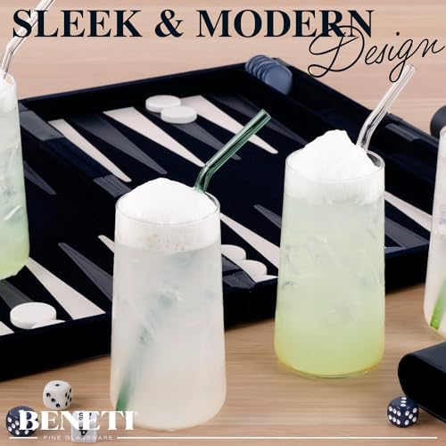 BENETI Modern Crystal Glass Cups, Tall Highball Drinking Glasses Set