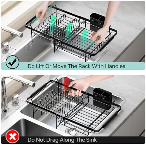 Urackify Expandable in-Sink or Over-Sink Dish Drying Rack, 14.5"-18", Black