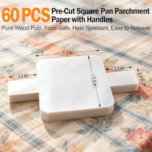 2 Pack Stianless Steel 8x8 Baking Pan with 60 PCS Parchment Paper