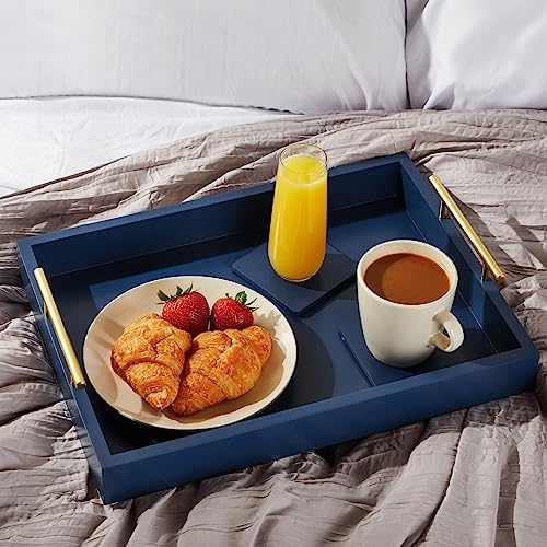 Juvale Coffee Table Tray - 15.7 x 11.8 x 3 in, Blue, Rustic Wood