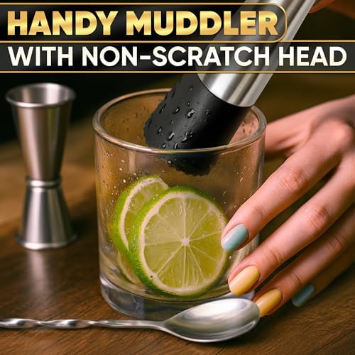 Set of Drink Muddler for Cocktails with Cocktail Spoon and Jigger