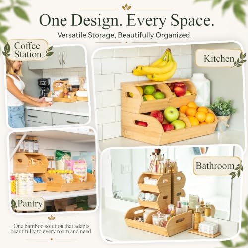 Bamboo Potato and Onion Storage Bin Wood Vegetable Garlic Produce