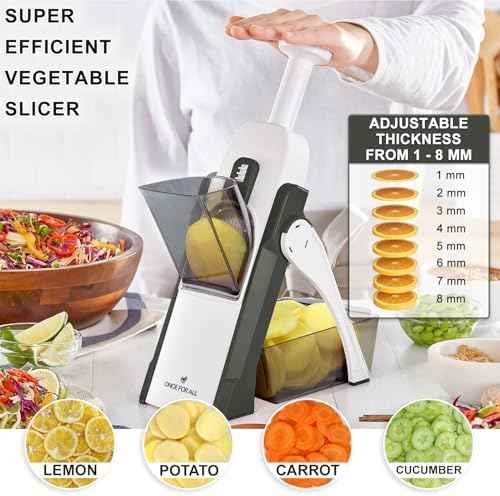 ONCE FOR ALL Safe Mandoline Slicer, Vegetable Slicer Potato Slicer, Gray