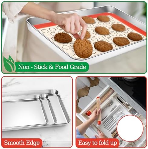 Baking Sheet with Silicone Baking Mat Set, 3 Pans + 3 Mats