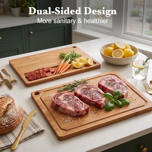 Carbonized Bamboo Cutting Boards for Kitchen Set of 3 Knife-Friendly
