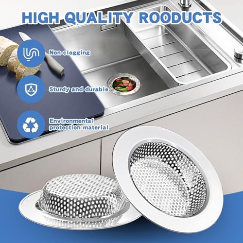 RQYEKDO 2Pack Stainless Sink Drain Strainer 4.4in Wide Rim Mesh Silver