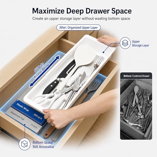 3-Pack Expandable Drawer Organizer for Deep Drawers, Adjustable 17–27