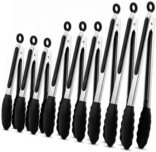 9 Piece Kitchen Tongs with Silicone Tips, 7, 9, 12 Inch
