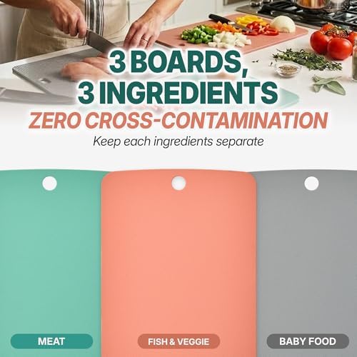 TPU Small Cutting Board Set of 3 9"x12" - Flexible Cutting Mats for