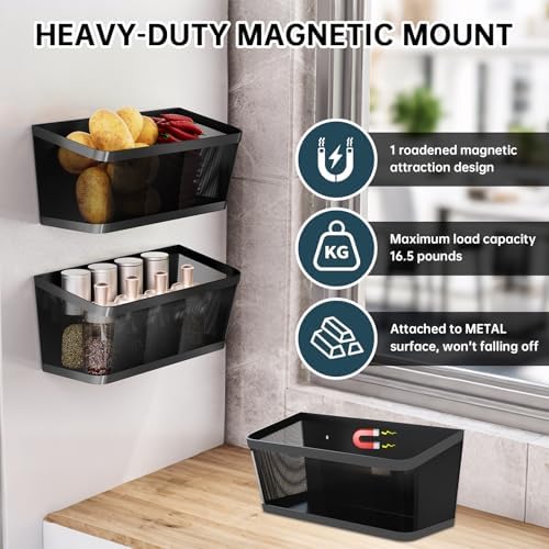 2Pcs Magnetic Spice Rack for Refrigerator, Black
