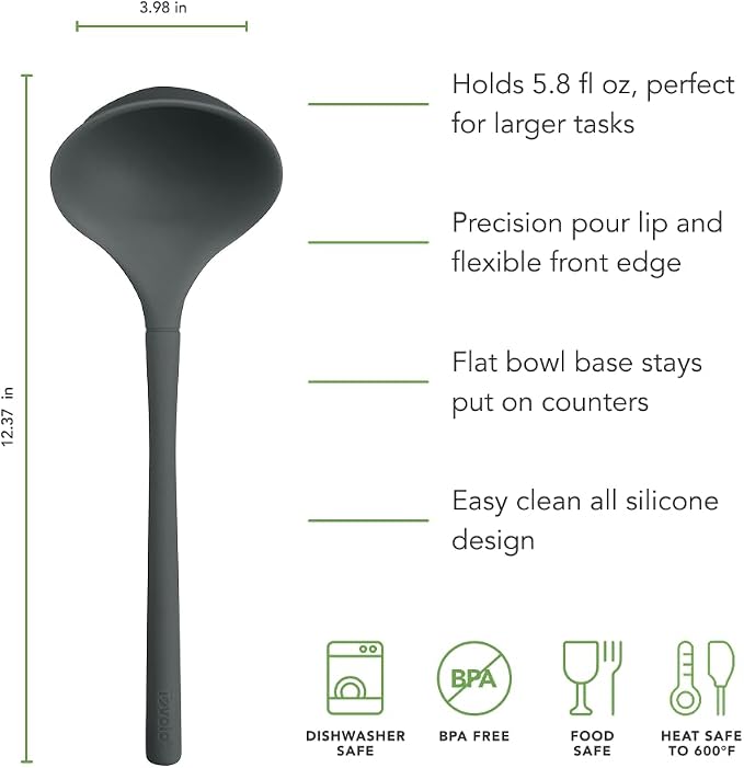 Tovolo Flex Core Silicone Ladle BPA Free Charcoal Gray Deep Silicone Soup Ladle - Image 5
