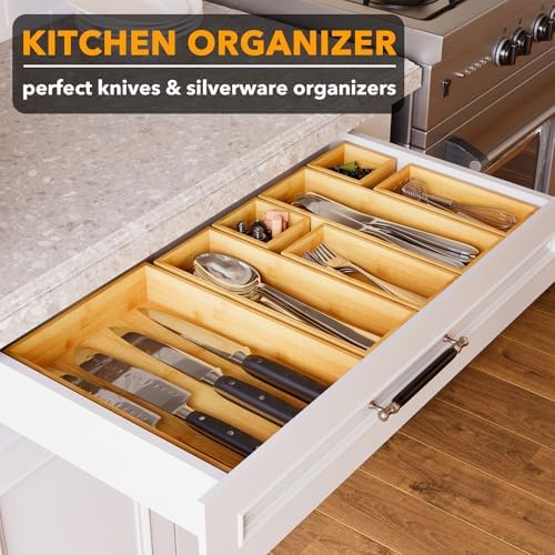 SpaceAid 7-Piece Bamboo Drawer Organizer Storage Boxes Set, Wood Tray