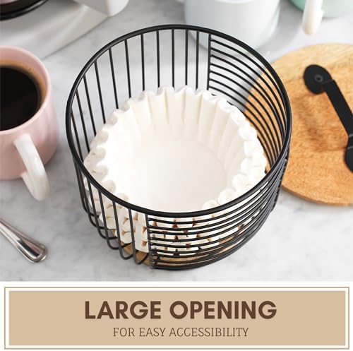 Coffee Filter Holder for Counter with Wooden Lid - Round Black Wire
