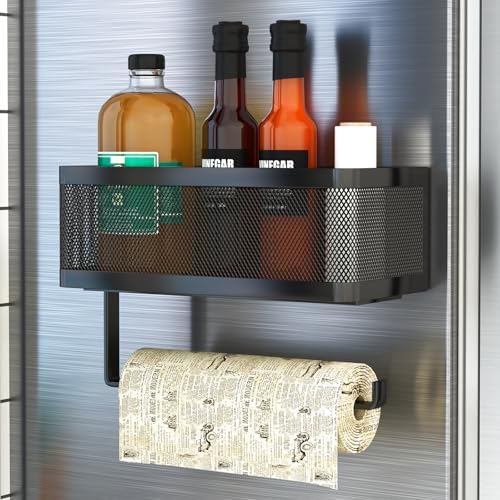 Large Black Magnetic Spice Rack with Paper Towel Holder