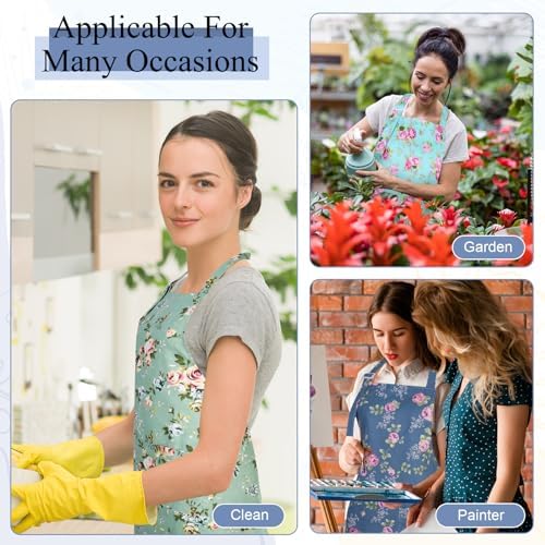 Auidy_6TXD 3 Pack Floral Aprons for Women, Kitchen Aprons with 2