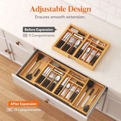 Lifewit Large Bamboo Silverware Drawer Organizer