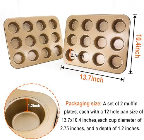 2 Pack Premium Nonstick Bakeware 12-Cup, Mini Muffin Pan, Dishwasher