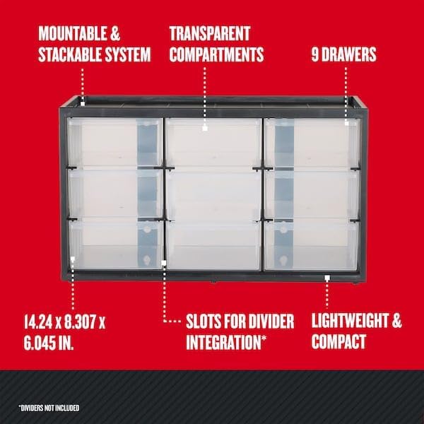 CRAFTSMAN Plastic Storage Organizer Bin System, 9 Compartment, Home Office - Image 3