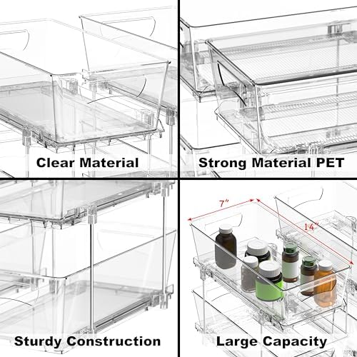 Simple Houseware 2Pcs 2-Tier Slim Drawer Organizer, Clear