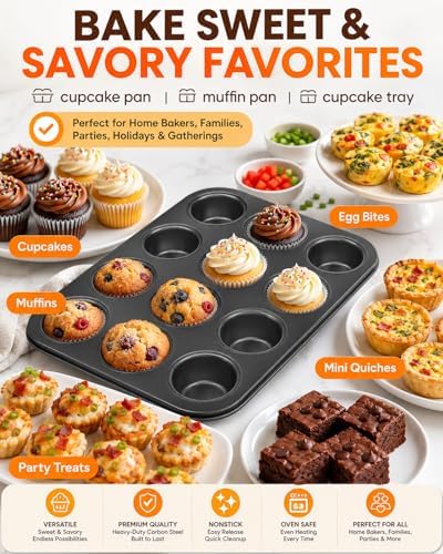 Cupcake Pan, 3 Pack 12-Cup Cupcake Tray Cupcake Tins Muffin Tins