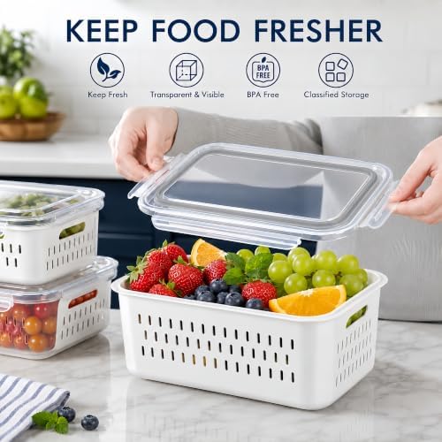 4 Pcs Large Fruit Storage Containers for Fridge