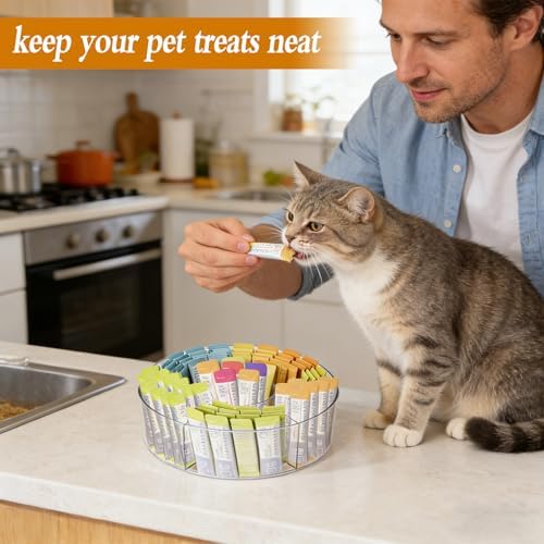 Rotating Lickable Cat Treats Organizer with 6 Compartments, Clear Lazy