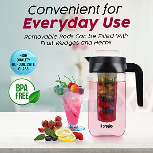 Small Glass Fruit Infuser Water Pitcher – 36 oz Borosilicate Glass