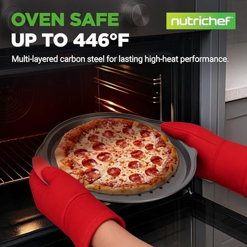 NutriChef 3-Piece Pizza Tray Set with Silicone Handles - Round