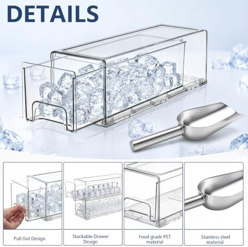 Havawish 2 Set Ice Container for Freezer with Scoop, PET, Medium