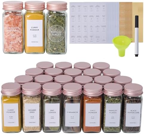 24 Pcs Glass Spice Jars with Labels, Seasoning Containers with Metal