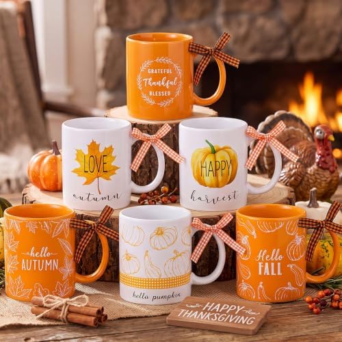 Lallisa 6 Pcs 11 oz Fall Thanksgiving Ceramic Coffee Mugs Set