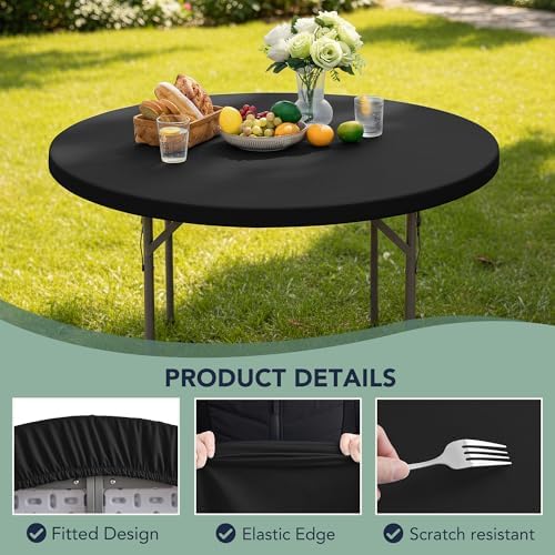 Fitted Round Table Cover with Elastic, Non-Slip, 5ft, 6-Pack