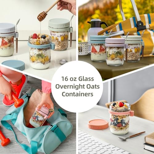 16 oz Glass Overnight Oats Containers with Lids, 6 Pack
