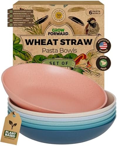 Grow Forward Premium Wheat Straw Pasta Bowls - 30oz Unbreakable Wide &