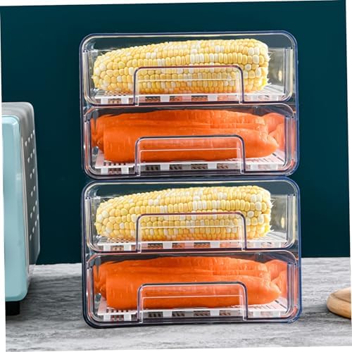 Fridge Drawer 2 Layer Refrigerator Organizer Bins Pull-Out Transparent