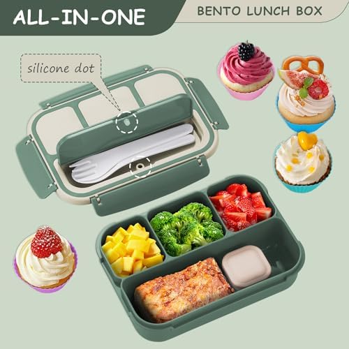 QQKO 1200 ML Bento Box with 4 Compartments, Green
