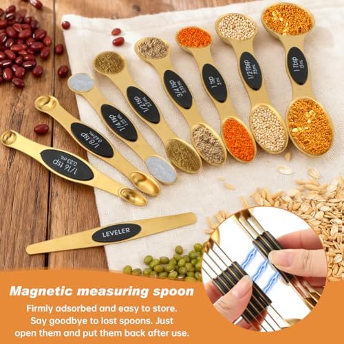 Gold Measuring Cups and Spoons Set, 13 Piece Stainless Steel Measuring