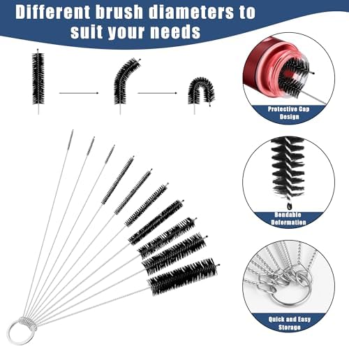 12Pcs Glass Tube Pipe Cleaners Brush Kit,Long Nylon Straw Brush