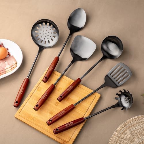 FJNATINH 304 Stainless Steel Kitchen Utensil Sets - 6 PCS Wok Spatula