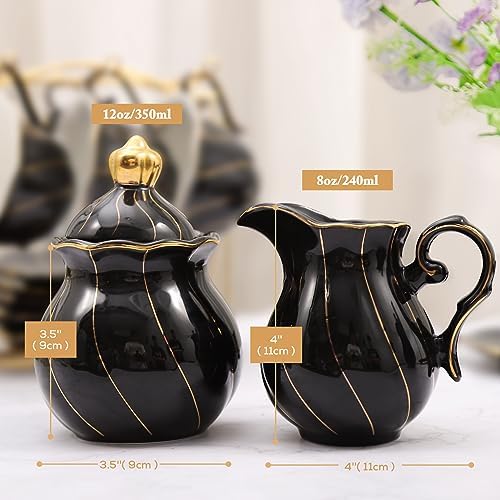 DUJUST Black Cream & Sugar Set, Luxury British Design in Golden Trims