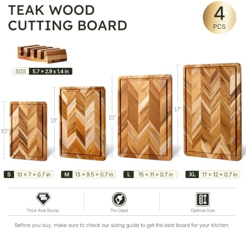 Teak Wood Cutting Board, 4 Pack