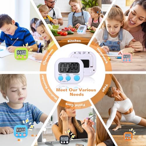 12 Pack Digital Kitchen Timers, Magnetic Countdown Timer