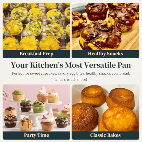 12-Cup Mini Silicone Muffin Pan with Reinforced Steel Frame,Metallic