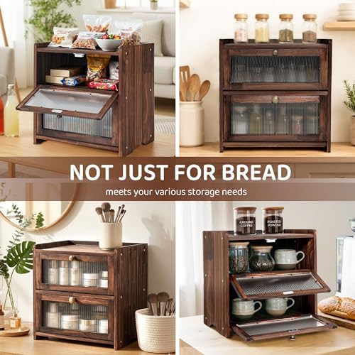 Wooden Bread Box with Acrylic Window for Kitchen Countertop