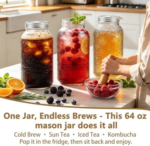 64oz Mason Jars Wide Mouth 1-Pack with 304 Stainless Steel Airtight