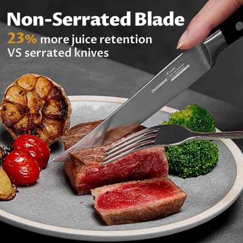 OAKSWARE Steak Knives Set of 4, 5 Inch Non Serrated Knife, Full Tang