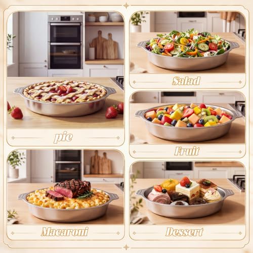 4 Pcs 10" Round Stainless Steel Pie Pans with Lids for Baking &