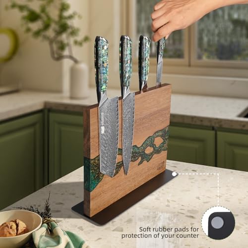 FINDKING Magnetic Knife Block, Acacia Wood, 12 × 10 Inches