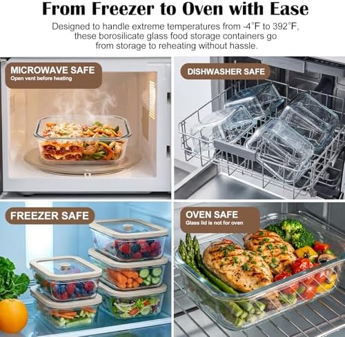 35 oz Glass Food Storage Containers with Glass Lids, 5 Pack